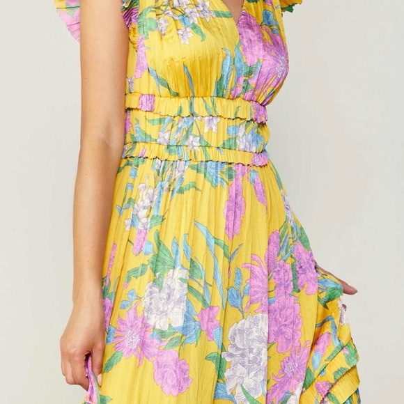 Current Air Yellow Floral Midi Dress with Pink & Green Accents - Picture 3 of 10